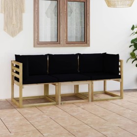 3-seater garden sofa with black cushions by vidaXL, Garden sets - Ref: Foro24-3065145, Price: 198,48 €, Discount: %