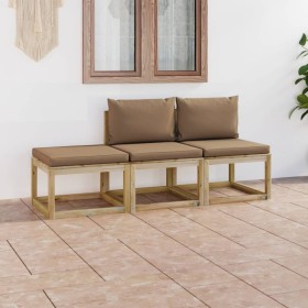 3-piece garden furniture set with taupe gray cushions by vidaXL, Garden sets - Ref: Foro24-3065176, Price: 179,99 €, Discount: %