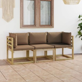 3-seater garden sofa with taupe grey cushions by vidaXL, Garden sets - Ref: Foro24-3065175, Price: 218,99 €, Discount: %