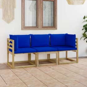 3-seater garden sofa with blue cushions by vidaXL, Garden sets - Ref: Foro24-3065235, Price: 177,99 €, Discount: %