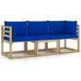 3-seater garden sofa with blue cushions by vidaXL, Garden sets - Ref: Foro24-3065235, Price: 173,97 €, Discount: %