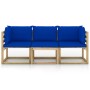 3-seater garden sofa with blue cushions by vidaXL, Garden sets - Ref: Foro24-3065235, Price: 173,97 €, Discount: %