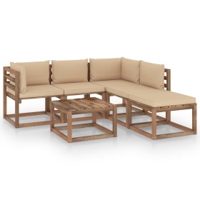 Garden furniture made of 6-piece pallets and impregnated wood cushions by vidaXL, Garden sets - Ref: Foro24-3067443, Price: 3...