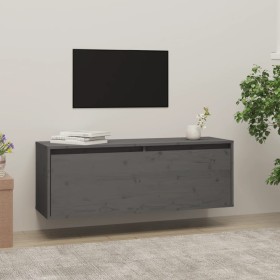 Gray solid pine wood wall cabinet 100x30x35 cm by vidaXL, Shelves and shelves - Ref: Foro24-813469, Price: 67,51 €, Discount: %