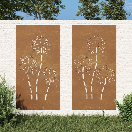 Garden wall decoration 2 pcs Corten steel flower design 105x55 cm by vidaXL, Posters, prints and visual art - Ref: Foro24-824...