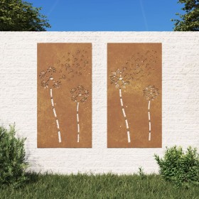 Adorno pared jardín 2 uds acero corten diseño flores 105x55 cm de vidaXL, Carteles, copias y arte visual - Ref: Foro24-824489...