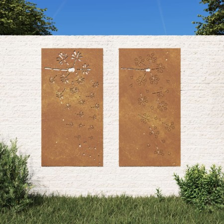 Gartenwanddekoration 2 Stück Blumendesign aus Cortenstahl 105x55 cm von vidaXL, Poster, Drucke und visuelle Kunst - Ref: Foro...