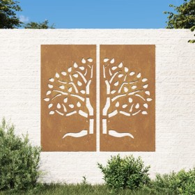 Adorno pared jardín 2 uds acero corten diseño árbol 105x55 cm de vidaXL, Carteles, copias y arte visual - Ref: Foro24-824510,...