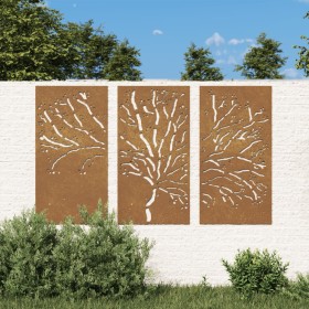 Adorno pared jardín 3 pzas acero corten diseño árbol 105x55 cm de vidaXL, Carteles, copias y arte visual - Ref: Foro24-824511...