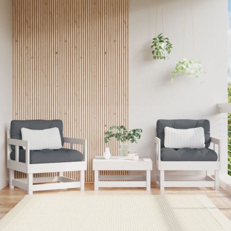 Sillones de jardín con cojines 2 uds madera maciza pino blanco de vidaXL, Sofás modulares de exterior - Ref: Foro24-825444, P...