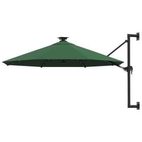 Wall umbrella with LEDs and metal pole 300 cm green by vidaXL, Umbrellas - Ref: Foro24-312523, Price: 114,99 €, Discount: %