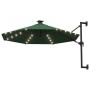 Sombrilla de pared con LEDs y poste de metal 300 cm verde de vidaXL, Sombrillas - Ref: Foro24-312523, Precio: 114,32 €, Descu...