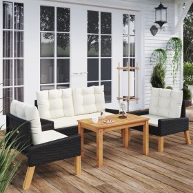 4-piece garden furniture set with PE rattan and wood cushions by vidaXL, Garden sets - Ref: Foro24-319689, Price: 311,99 €, D...