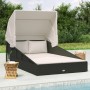 Sun lounger with folding awning black synthetic rattan 200x114x128 cm by vidaXL, Outdoor beds - Ref: Foro24-362273, Price: 33...