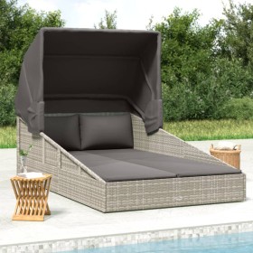 Lounger with folding awning gray synthetic rattan 200x114x128 cm by vidaXL, Outdoor beds - Ref: Foro24-362274, Price: 391,45 ...