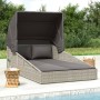 Liege mit klappbarer Markise, graues synthetisches Rattan, 200 x 114 x 128 cm von vidaXL, Betten im Freien - Ref: Foro24-3622...