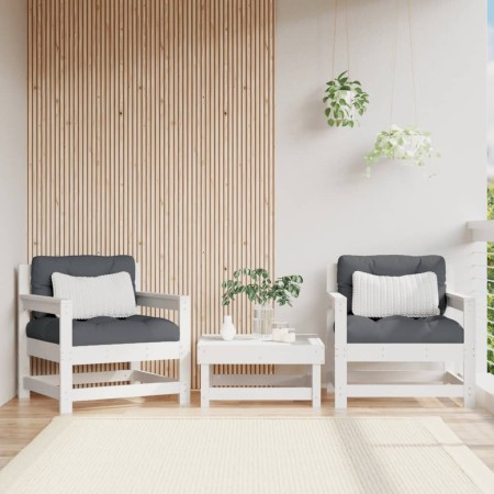 Sillones de jardín con cojines 2 uds madera maciza pino blanco de vidaXL, Sofás modulares de exterior - Ref: Foro24-825563, P...