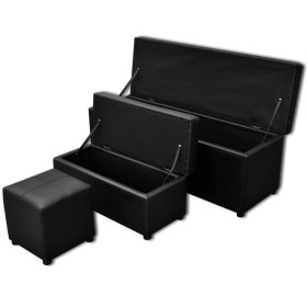 Black indoor trunk bench with stool, 3 units by vidaXL, Benches for halls and storage - Ref: Foro24-241106, Price: 211,47 €, ...