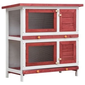 Jaula conejera con 4 puertas madera rojo de vidaXL, Jaulas y habitáculos para animales pequeños - Ref: Foro24-170836, Precio:...