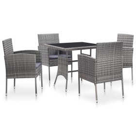 Set de comedor de jardín 5 pzas y cojines ratán sintético gris de vidaXL, Conjuntos de jardín - Ref: Foro24-46399, Precio: 37...