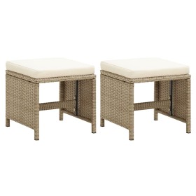 Taburetes de jardín 2 uds con cojines ratán sintético beige de vidaXL, Sillas de jardín - Ref: Foro24-46418, Precio: 125,22 €...