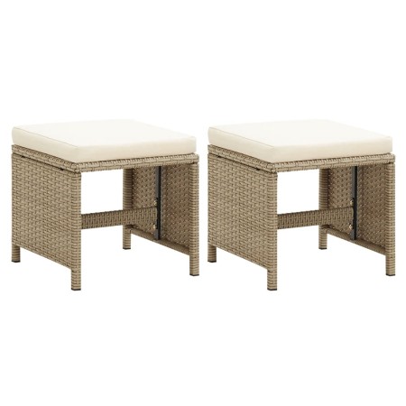 Taburetes de jardín 2 uds con cojines ratán sintético beige de vidaXL, Sillas de jardín - Ref: Foro24-46418, Precio: 123,99 €...