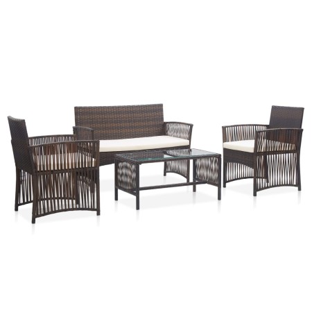 Set muebles de jardín 4 piezas y cojines ratán sintético marrón de vidaXL, Conjuntos de jardín - Ref: Foro24-46435, Precio: 2...