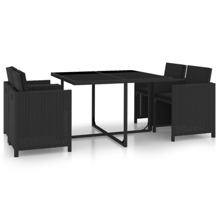 Set de comedor de jardín 5 pzas y cojines ratán sintético negro de vidaXL, Conjuntos de jardín - Ref: Foro24-46384, Precio: 3...