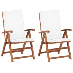 Reclining garden chairs and cushions 2 pcs solid teak wood by vidaXL, Garden chairs - Ref: Foro24-48983, Price: 292,00 €, Dis...