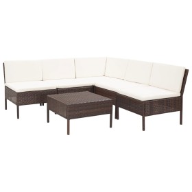 Set muebles de jardín 6 piezas y cojines ratán sintético marrón de vidaXL, Conjuntos de jardín - Ref: Foro24-48935, Precio: 3...