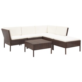 Set muebles de jardín 6 piezas y cojines ratán sintético marrón de vidaXL, Conjuntos de jardín - Ref: Foro24-48939, Precio: 4...