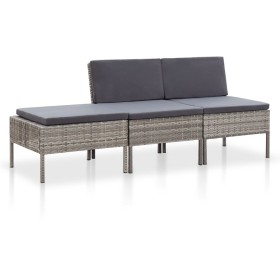 Set de muebles de jardín 3 pzas y cojines ratán sintético gris de vidaXL, Conjuntos de jardín - Ref: Foro24-48958, Precio: 11...