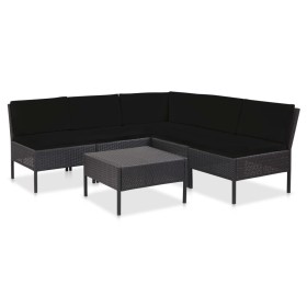 6-teiliges Gartenmöbel-Set und Kissen Kunstrattan schwarz von vidaXL, Gartensets - Ref: Foro24-48937, Preis: 386,99 €, Rabatt: %