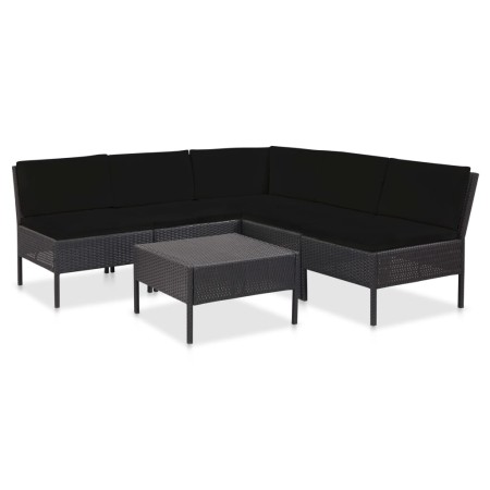 Set muebles de jardín 6 piezas y cojines ratán sintético negro de vidaXL, Conjuntos de jardín - Ref: Foro24-48937, Precio: 38...