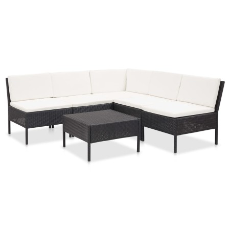 Set muebles de jardín 6 piezas y cojines ratán sintético negro de vidaXL, Conjuntos de jardín - Ref: Foro24-48936, Precio: 40...