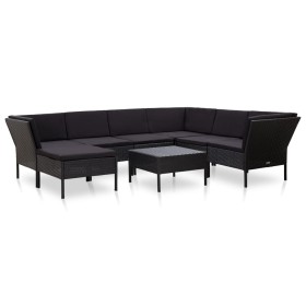 Set muebles de jardín 8 piezas y cojines ratán sintético negro de vidaXL, Conjuntos de jardín - Ref: Foro24-48953, Precio: 51...