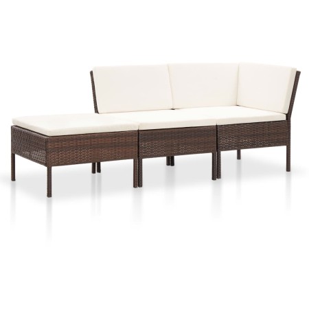 Set muebles de jardín 3 pzas y cojines ratán sintético marrón de vidaXL, Conjuntos de jardín - Ref: Foro24-48959, Precio: 293...