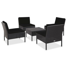 5-teiliges Gartensofa-Set und schwarze synthetische Rattankissen von vidaXL, Gartensets - Ref: Foro24-48945, Preis: 323,99 €,...