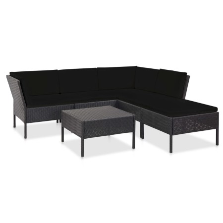 Set muebles de jardín 6 piezas y cojines ratán sintético negro de vidaXL, Conjuntos de jardín - Ref: Foro24-48941, Precio: 45...