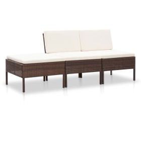 Set muebles de jardín 3 pzas y cojines ratán sintético marrón de vidaXL, Conjuntos de jardín - Ref: Foro24-48955, Precio: 133...