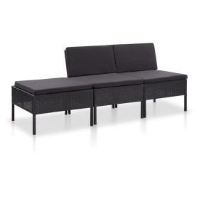 Set de muebles de jardín 3 pzas y cojines ratán sintético negro de vidaXL, Conjuntos de jardín - Ref: Foro24-48957, Precio: 1...