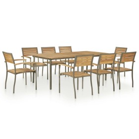 Set de comedor de jardín 9 pzas madera maciza de acacia y acero de vidaXL, Conjuntos de jardín - Ref: Foro24-47296, Precio: 7...