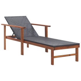 Solid acacia wood and black synthetic rattan sun lounger by vidaXL, Loungers - Ref: Foro24-48706, Price: 78,19 €, Discount: %