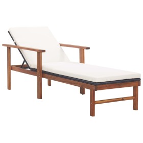 Lounger with synthetic rattan cushion and solid black acacia wood by vidaXL, Loungers - Ref: Foro24-48707, Price: 128,99 €, D...