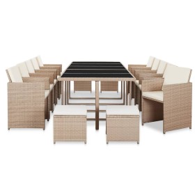 Set comedor de jardín 15 piezas y cojines ratán sintético beige de vidaXL, Conjuntos de jardín - Ref: Foro24-46422, Precio: 1...