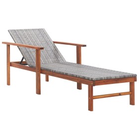 Solid Acacia Wood and Gray Synthetic Rattan Lounger by vidaXL, Loungers - Ref: Foro24-48704, Price: 80,99 €, Discount: %