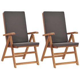 Reclining garden chairs and 2 solid gray teak cushions by vidaXL, Garden chairs - Ref: Foro24-48982, Price: 261,55 €, Discoun...