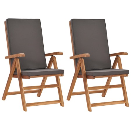 Reclining garden chairs and 2 solid gray teak cushions by vidaXL, Garden chairs - Ref: Foro24-48982, Price: 261,55 €, Discoun...