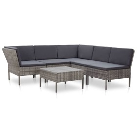 Set de muebles de jardín 6 pzas y cojines ratán sintético gris de vidaXL, Conjuntos de jardín - Ref: Foro24-48950, Precio: 41...