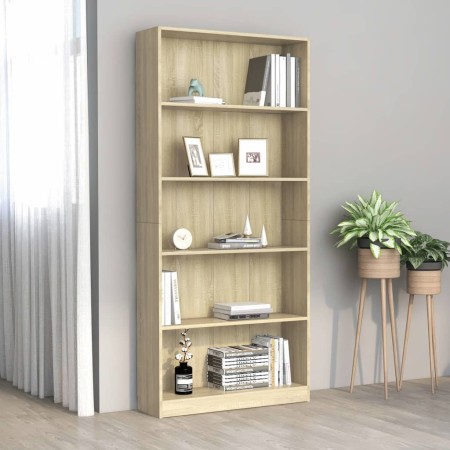 5-tier oak-colored plywood shelf 80x24x175cm by vidaXL, Bookcases and shelves - Ref: Foro24-800921, Price: 116,34 €, Discount: %